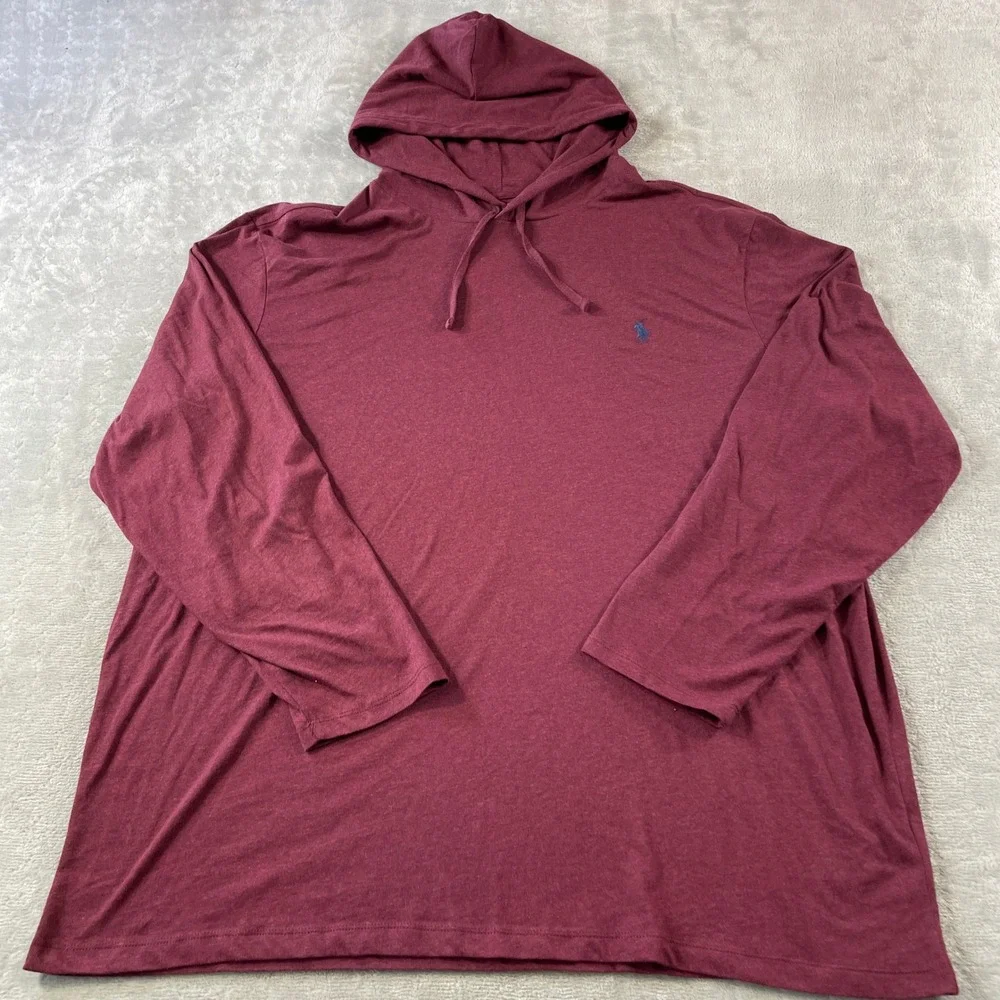 Polo Ralph Lauren Hooded T Shirt Mens 2XB Burgundy Long Sleeve Casual Preppy